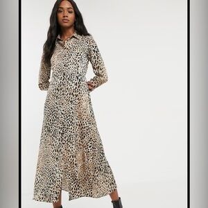 Mango long button shirt dress, animal print, S, new